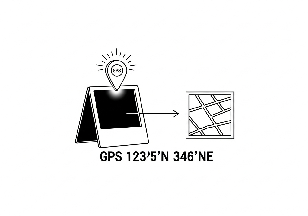 Illustration of GPS coordinates being extracted from a photo